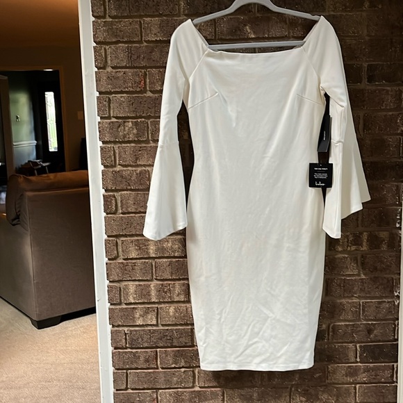 Lulus Dresses & Skirts - NWT Lulus All She Wants Off theS houlder Midi Dress White Bell Sleeves Formal L